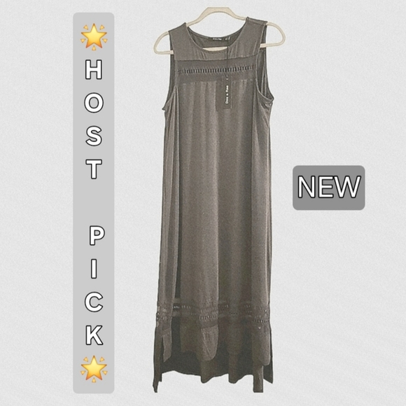 NWT DOE & RAE Gray Sleeveless Lace Crewneck High Low Sundress with Side Slits - Picture 1 of 8